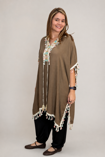 Túnica Longa Boho em Viscose 100% Natural com Bordados Oásis
