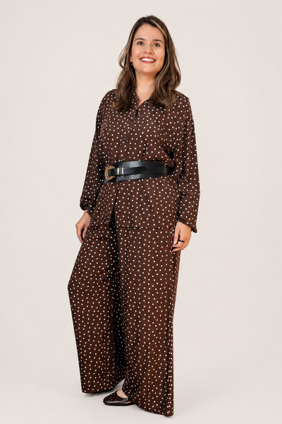 Conjunto em Viscolinho com Calça Pantalona e Camisa Moda Italiana Toscana