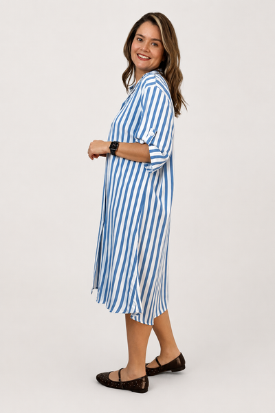 Chemise em Viscolinho Listrada Estilo Resort Roma