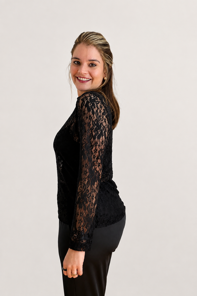 Blusa Valentina em Renda Segunda Pele Manga Longa – Moda Italiana