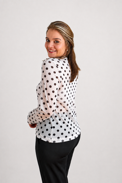 Blusa Maitê em Tule Poá Segunda Pele Manga Longa – Moda Italiana