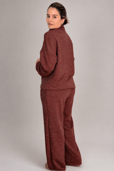 Conjunto Blusa com Zíper e Calça Pantalona em Malha Texturizada Confort - Naguirre Shop