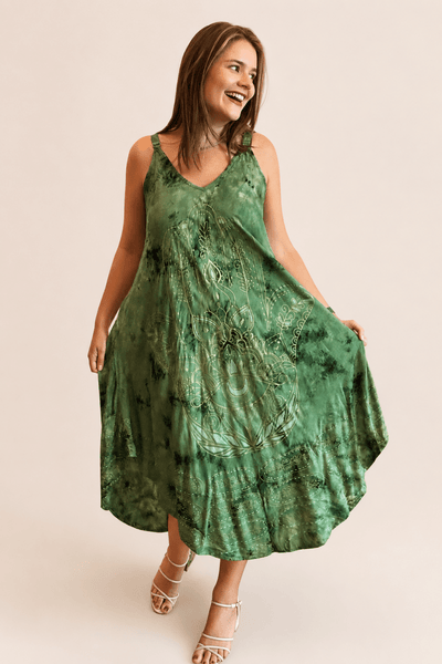 Vestido Fluido em Viscose Natural Evasê com Alças Marrocos Estampados - Naguirre Shop