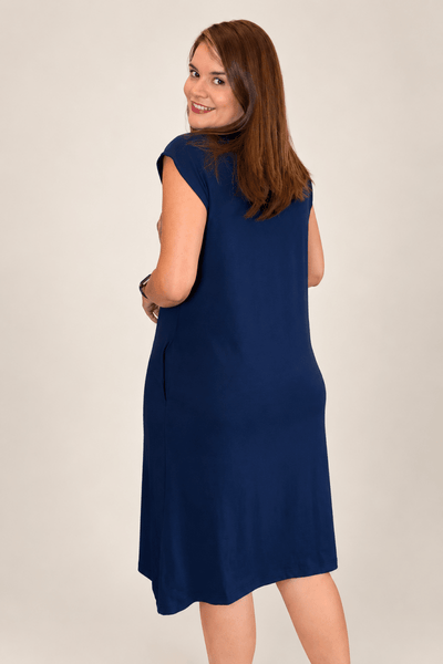 Vestido Nova York Midi em Viscolycra com Bolsos Laterais e Bolso Assimétrico Frontal em Paetê - Naguirre Shop