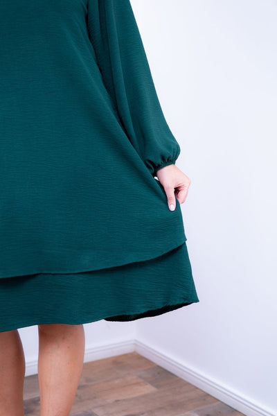 Vestido Priscila - Midi de Duas Camadas com Manga Longa em Crepe - Naguirre Shop