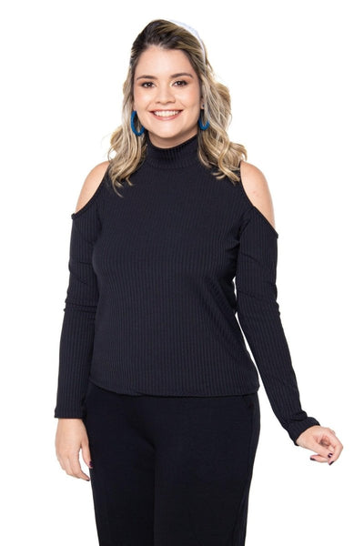 Blusa Malha Canelada com Recortes nos Ombros - Amelie - Naguirre Shop