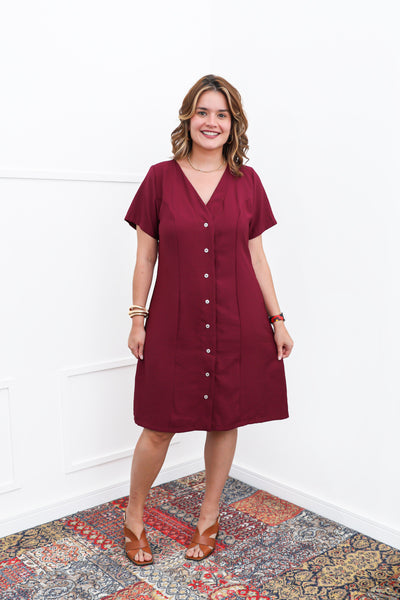Vestido Fabiana – Midi em Viscose Marrant com Manga e Bolsos