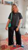 Conjunto Malha Fria Calça Pantalona e Blusa de Gola Redonda Marbela