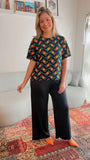 Conjunto Malha Fria Calça Pantalona e Blusa de Gola Redonda Marbela