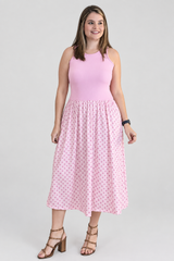 Vestido Paris Midi Regata com Saia Ampla em Poá – Estilo Parisiense