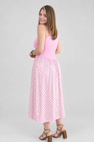 Vestido Paris Midi Regata com Saia Ampla em Poá – Estilo Parisiense