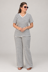 Conjunto Catarina em Malha Texturizada – Blusa Decote V e Calça Pantalona - Estilo Comfy Contemporâneo