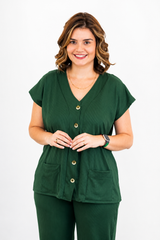 Blusa Scarlet - Colete em Malha Canelada com Gola V e Botões