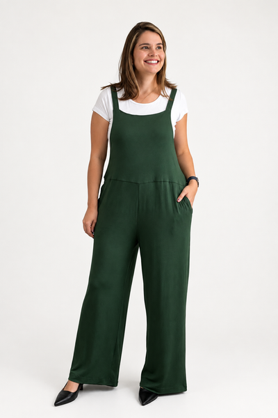 Macacão Salopete Berlim em Viscolycra – Pantalona Ampla com Bolsos