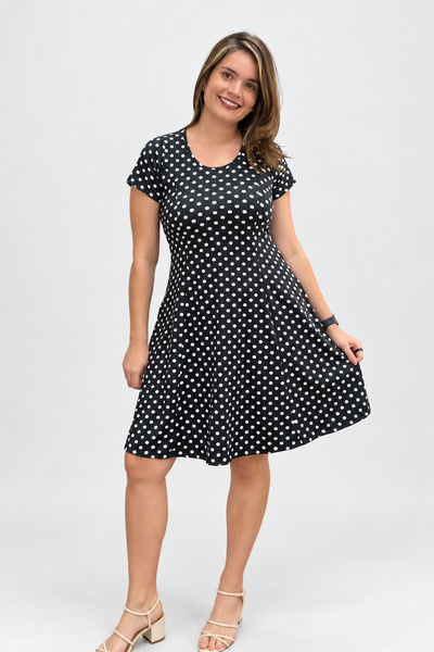 Vestido Mirela Midi Evasê com Manga Curta
