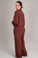 Conjunto Blusa com Zíper e Calça Pantalona em Malha Texturizada Confort