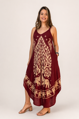Vestido Fluido em Viscose Natural Evasê com Alças Marrocos Estampados