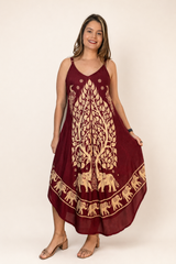 Vestido Fluido em Viscose Natural Evasê com Alças Marrocos Estampados