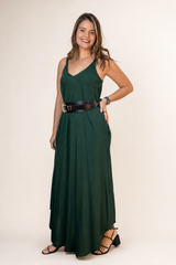 Vestido Fluido em Viscose Natural Evasê com Alças Marrocos Liso