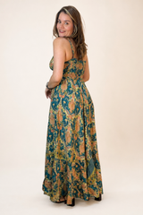 Vestido Decote V com Lastex nas Costas Longo Toque Seda Light Estilo Boho Laila