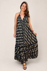 Vestido Estilo Boho Chic Toque Seda Light Evasê com Decote nas Costas Amira