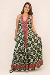 Vestido Estilo Boho Chic Toque Seda Light Evasê com Decote nas Costas Amira