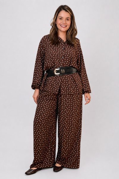 Conjunto em Viscolinho com Calça Pantalona e Camisa Moda Italiana Toscana