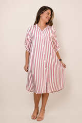 Chemise em Viscolinho Listrada Estilo Resort Roma