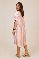 Chemise em Viscolinho Listrada Estilo Resort Roma