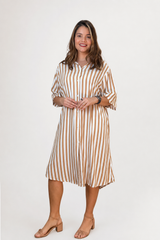 Chemise em Viscolinho Listrada Estilo Resort Roma