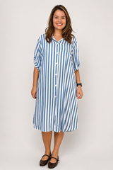 Chemise em Viscolinho Listrada Estilo Resort Roma
