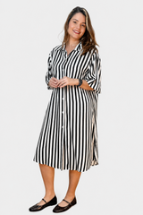 Chemise em Viscolinho Listrada Estilo Resort Roma