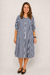 Chemise em Viscolinho Listrada Estilo Resort Roma