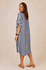 Chemise em Viscolinho Listrada Estilo Resort Roma