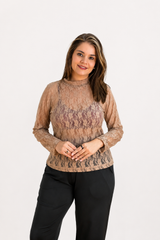 Blusa Valentina em Renda Segunda Pele Manga Longa – Moda Italiana