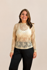 Blusa Valentina em Renda Segunda Pele Manga Longa – Moda Italiana