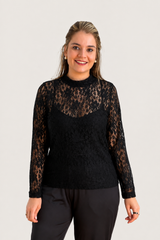 Blusa Valentina em Renda Segunda Pele Manga Longa – Moda Italiana