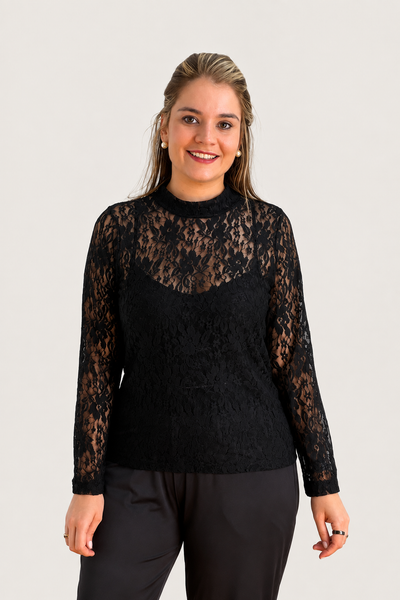 Blusa Valentina em Renda Segunda Pele Manga Longa – Moda Italiana
