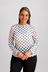 Blusa Maitê em Tule Poá Segunda Pele Manga Longa – Moda Italiana