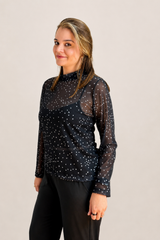 Blusa Maitê em Tule Poá Segunda Pele Manga Longa – Moda Italiana
