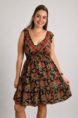 Vestido Midi Ciganinha com Lastex Estilo Boho Zanzíbar