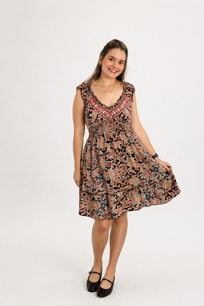 Vestido Midi Ciganinha com Lastex Estilo Boho Zanzíbar