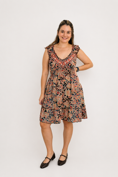 Vestido Midi Ciganinha com Lastex Estilo Boho Zanzíbar