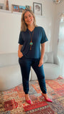 Conjunto Malha Fria Calça e Blusa de Gola V Flórida