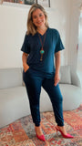 Conjunto Malha Fria Calça e Blusa de Gola V Flórida