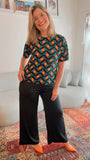 Conjunto Malha Fria Calça Pantalona e Blusa de Gola Redonda Marbela