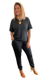 Conjunto Malha Fria Calça e Blusa de Gola V Flórida