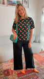 Conjunto Malha Fria Calça Pantalona e Blusa de Gola Redonda Marbela