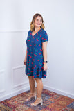 Vestido com Babado Gola V e Manga Curta Verona BF