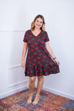 Vestido com Babado Gola V e Manga Curta Verona BF